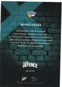 2018-19 Cardset Finland Great Defence #GD10 Mikko Kousa