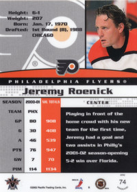 2001-02 Pacific Vanguard Red #74 Jeremy Roenick SN38