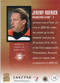 2002-03 Pacific Crown Royale Game Worn Jerseys #15 Jeremy Roenick MEM, SN746