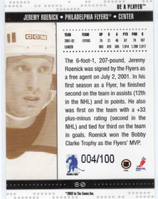 2002-03 Be a Player Memorabilia Sapphire #80 Jeremy Roenick SN100