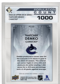 2024-25 Upper Deck Population Count 1000 #PC23 Thatcher Demko PR1000