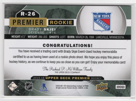 2015-16 Upper Deck Premier Rookies Jersey #R26 Brady Skjei MEM