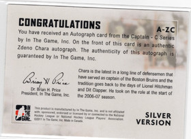 2011-12 In The Game Captain C Autographs Silver #AZC Zdeno Chara AU, SP