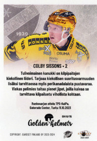 2023-24 Cardset Finland Golden Helmets #GH6 Colby Sissons