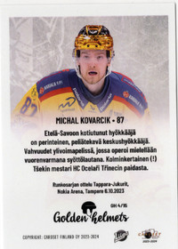 2023-24 Cardset Finland Golden Helmets #GH4 Michal Kovarcik