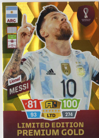 2022 Panini Adrenalyn XL FIFA World Cup Premium Gold Limited Edition #NNO Lionel Messi