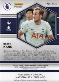 2021-22 Panini Mosaic Premier League Mosaic Reactive Gold #103 Harry Kane