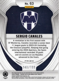 2025 Panini Prizm FIFA Club World Cup Orange Seismic Prizms #63 Sergio Canales SN199