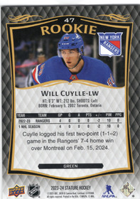 2024-25 Upper Deck Stature 2023-24 Upper Deck Stature Green #47 Will Cuylle ROO, SN375