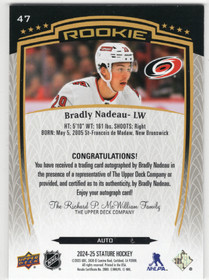 2024-25 Upper Deck Stature Auto #47 Bradly Nadeau ROO, AU