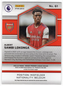 2021-22 Panini Mosaic Premier League Mosaic Reactive Gold #61 Albert Sambi Lokonga