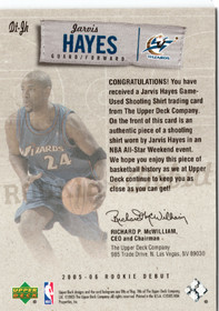 2005-06 Upper Deck Rookie Debut Debut Threads #DTJH Jarvis Hayes MEM