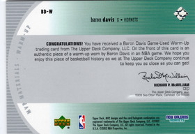 2002-03 Upper Deck MVP MVP Materials Warm Up #BDW Baron Davis MEM