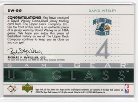 2002-03 UD Glass Game Gear #DWGG David Wesley MEM
