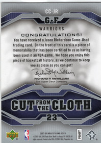 2007-08 SP Game Used Cut from the Cloth #CCJR Jason Richardson MEM