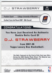 2007-08 Topps Luxury Box Rookie Relics #RRDJS D.J. Strawberry MEM, SN499