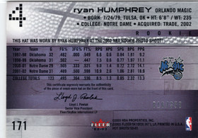 2002-03 Fleer Hot Shots #171 Ryan Humphrey MEM, RC, SN350