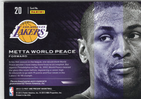 2012-13 Panini Past & Present Gamers Jerseys #20 Metta World Peace MEM