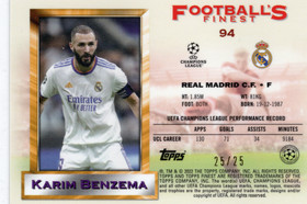 2021-22 Finest Flashbacks UEFA Champions League Black Refractor #94 Karim Benzema AS, SN25