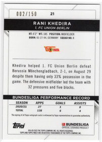 2021-22 Finest Bundesliga Autographs Black Wave Refractor #21 Rani Khedira AU, SN150