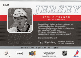 2008-09 Upper Deck UD Game Jerseys #GJJP Joni Pitkanen MEM