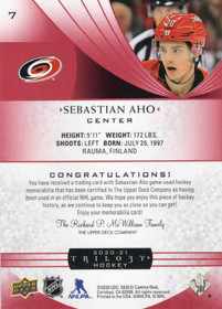 2020-21 Upper Deck Trilogy Red Foil #7 Sebastian Aho MEM