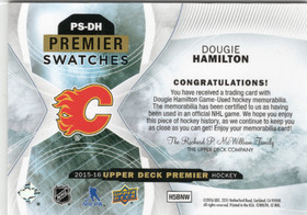 2015-16 Upper Deck Premier Premier Swatches #PSDH Dougie Hamilton MEM, SN65