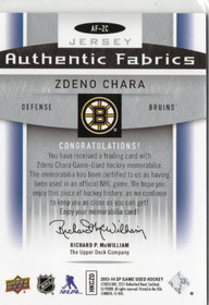 2013-14 SP Game Used Authentic Fabrics #AFZC Zdeno Chara MEM
