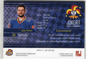 2016-17 Sereal Jokerit Jersey #JOKJER030 Joey Hishon MEM, SN70