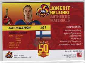 2017-18 Sereal Jokerit Stick #JOKSTI011 Antti Pihlstrom MEM, SN50