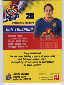 2018-19 Sereal Jokerit Sticks #JOKSTIT02 Eeli Tolvanen MEM, SN50