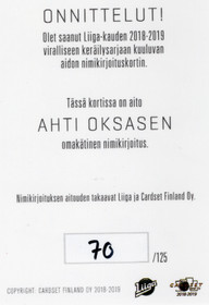 2018-19 Cardset Signature #NNO Ahti Oksanen AU, SN125