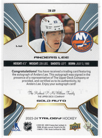 2023-24 Upper Deck Trilogy Autographs Gold #32 Anders Lee AU