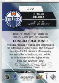 2015-16 Upper Deck Portfolio 2015-16 SP Game Used Update: Rookie Autographs #222 Jujhar Khaira AU
