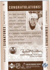 2005-06 Parkhurst Authentic Signatures #FP Fernando Pisani AU