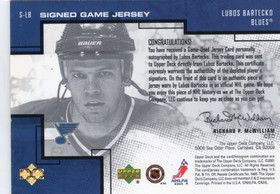 2000-01 Upper Deck Pros & Prospects Signed Game Jerseys #SLB Lubos Bartecko AU, MEM