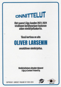 2023-24 Cardset Signature #NNO Oliver Larsen AU, SN100