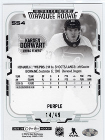 2025-26 O-Pee-Chee Purple Border #554 Karsen Dorwart /49