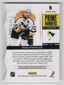 2011-12 Panini Elite Prime Number Jerseys #5 Ron Francis /549