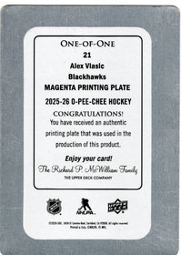 2025-26 O-Pee-Chee Printing Plates Magenta #21 Alex Vlasic /1
