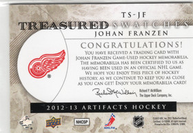 2012-13 Upper Deck Artifacts Treasured Swatches Jerseys Blue #TSJF Johan Franzen