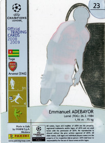 2008-09 Panini UEFA Champions League #23 Emmanuel Adebayor