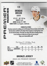 2024-25 Upper Deck Premier Bronze Jersey #128 Brendan Brisson