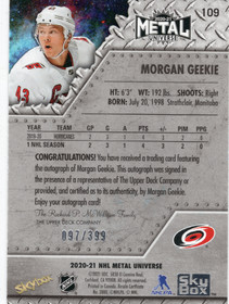 2020-21 SkyBox Metal Universe Auto Silver #109 Morgan Geekie /399