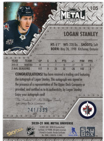 2020-21 SkyBox Metal Universe Auto Silver #105 Logan Stanley /399