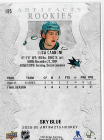 2025-26 Upper Deck Artifacts Sky Blue #195 Luca Cagnoni