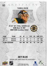2025-26 Upper Deck Artifacts Sky Blue #163 Tuukka Rask