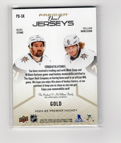 2024-25 Upper Deck Premier Premier Dual Patch #PDSK Mark Stone / William Karlsson /15