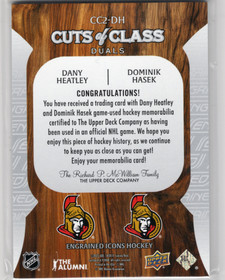 2024-25 Upper Deck Engrained Icons Cuts of Class Duals #CC2DH Dominik Hasek / Dany Heatley /49