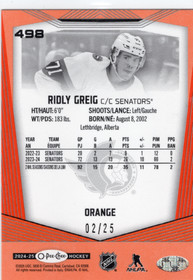2024-25 O-Pee-Chee Orange Border #498 Ridly Greig /25